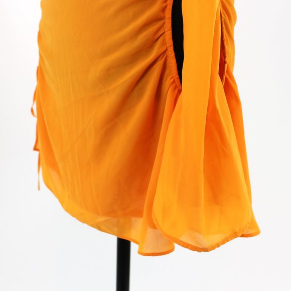 House Of CB Tangerine Baby Halter Cut-Out Long Sleeve Mini Dress S Orange Small - Picture 5 of 9